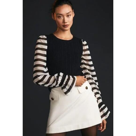 Anthropologie Maeve Striped Sheer-Sleeve Sweater Vest - Picture 1 of 7